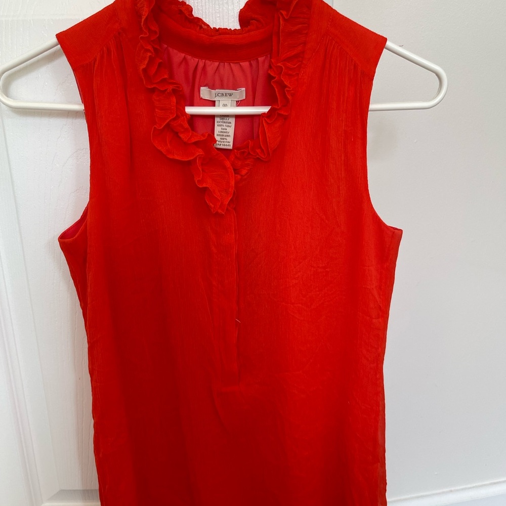 J. Crew Red Ruffled Sleeveless Blouse